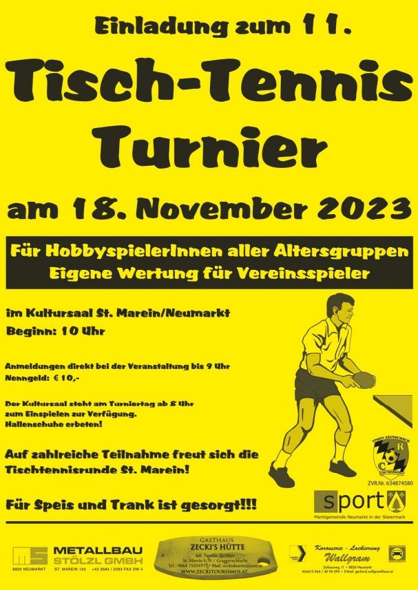 Einladung zum 11. Tisch-Tennis Turnier am 18.11.2023